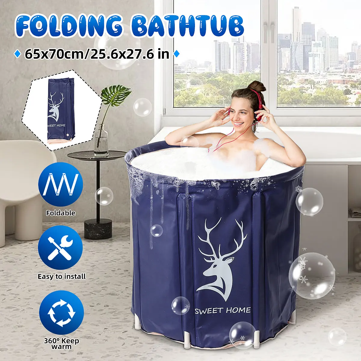 Folding Portable PVC Adult Bathtub Water Spa Tub Bath Bucket Outdoor Bath Tub 
