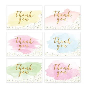 

6pcs Thank You Cards Multipack Kraft Paper Gold Foiled Watercolor Greeting Cards Notes for Wedding, Bridal Shower, Christmas