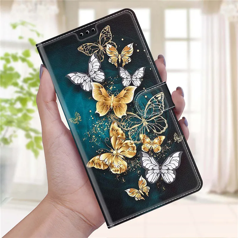 For Xiaomi Poco X3 Cartoon Butterfly Case Capa on Xiomi Poco X3 Pro NFC POCOX3 Case Card Slot Wallet Leather Magnetic Book Cover