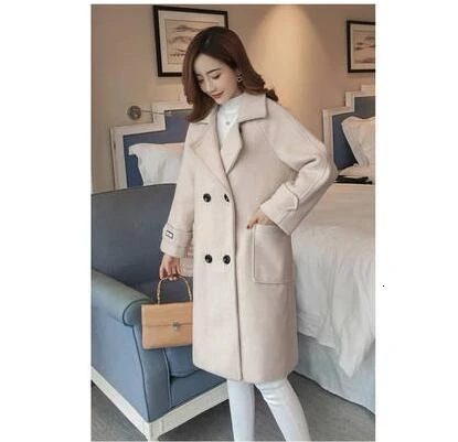 Beige Новинка, осенне-зимнее женское корейское шерстяное пальто, женское однотонное повседневное пальто, однобортное пальто с отложным воротником, Jakects ZH163 - Цвет: Beige