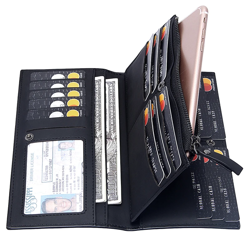 

Leather Solid Wallet Men Zipper Clutch Purses Phone Packs Long Men's Wallets Business ID Credit Card Holders Coin Purse Male
