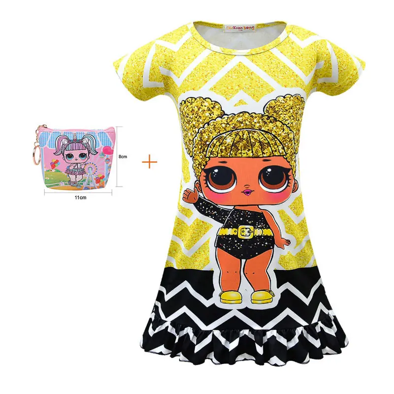 

Surprise girl doll LOl dress 2019 new cartoon girl baby pajamas dress + bag 2 sets
