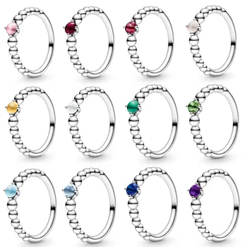 

BaoFu New 925 Sterling Silver Ring 12 Color Month Birthstone Female Wedding Ring Gift High Jewelry