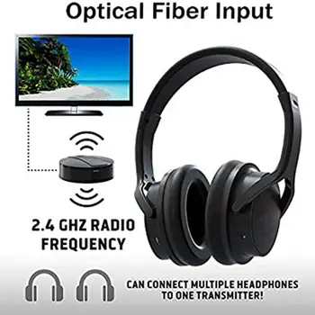 

Rechargeable Wireless TV Headphones- RF Connection, 2.4 GHz Transmits Wirelessly No Bluetooth Required AUX, RCA Optical Cable
