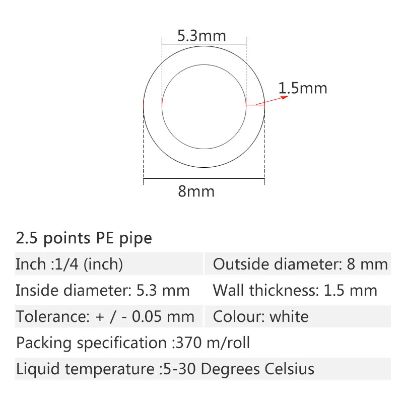 Description Picture 5 of itemWhite 5/16" PE Pipe Quality Food Grade Flexible Hose 5/16 Inch Tube For RO Water Purifier Filter Aquarium Diameter 8MM