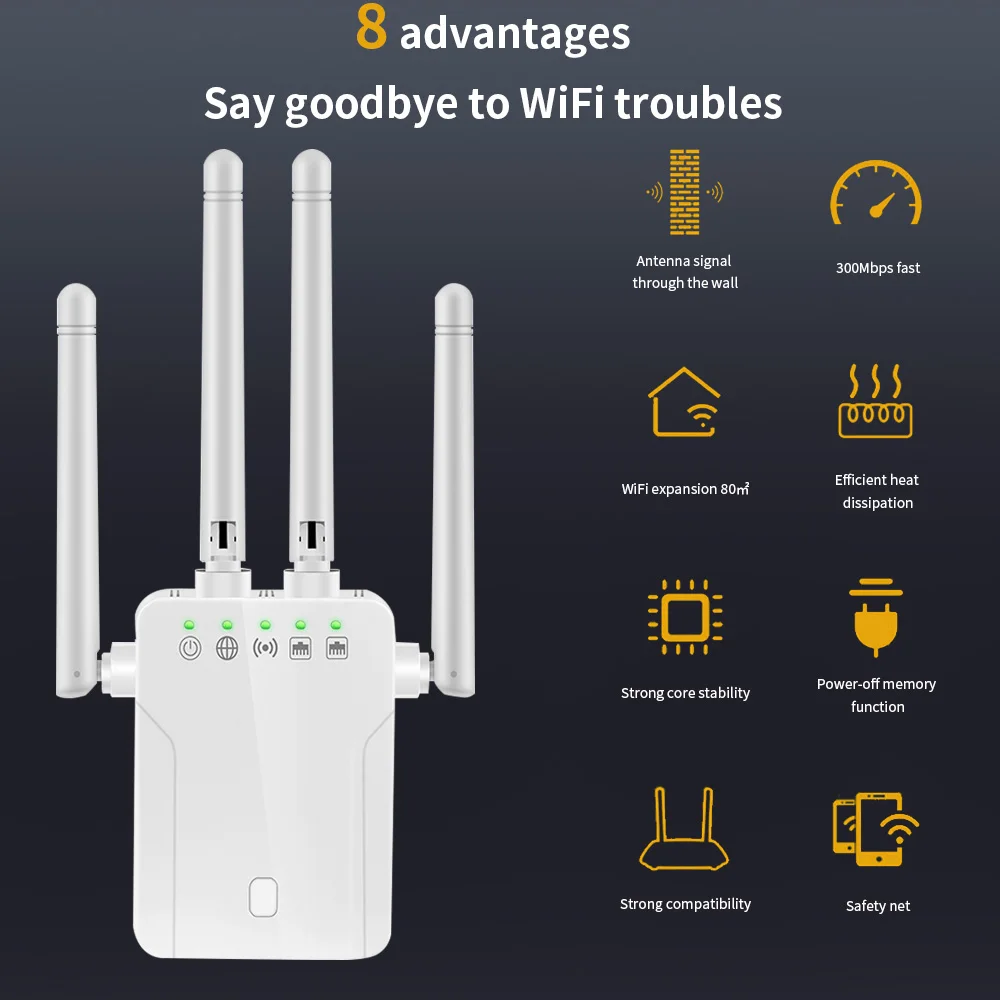 TISHRIC Wifi Repeater 300Mbps Amplifier 2.4G VPN Network Extender Router Wifi Booster Wireless Repeater 802.11N Wi fi Router