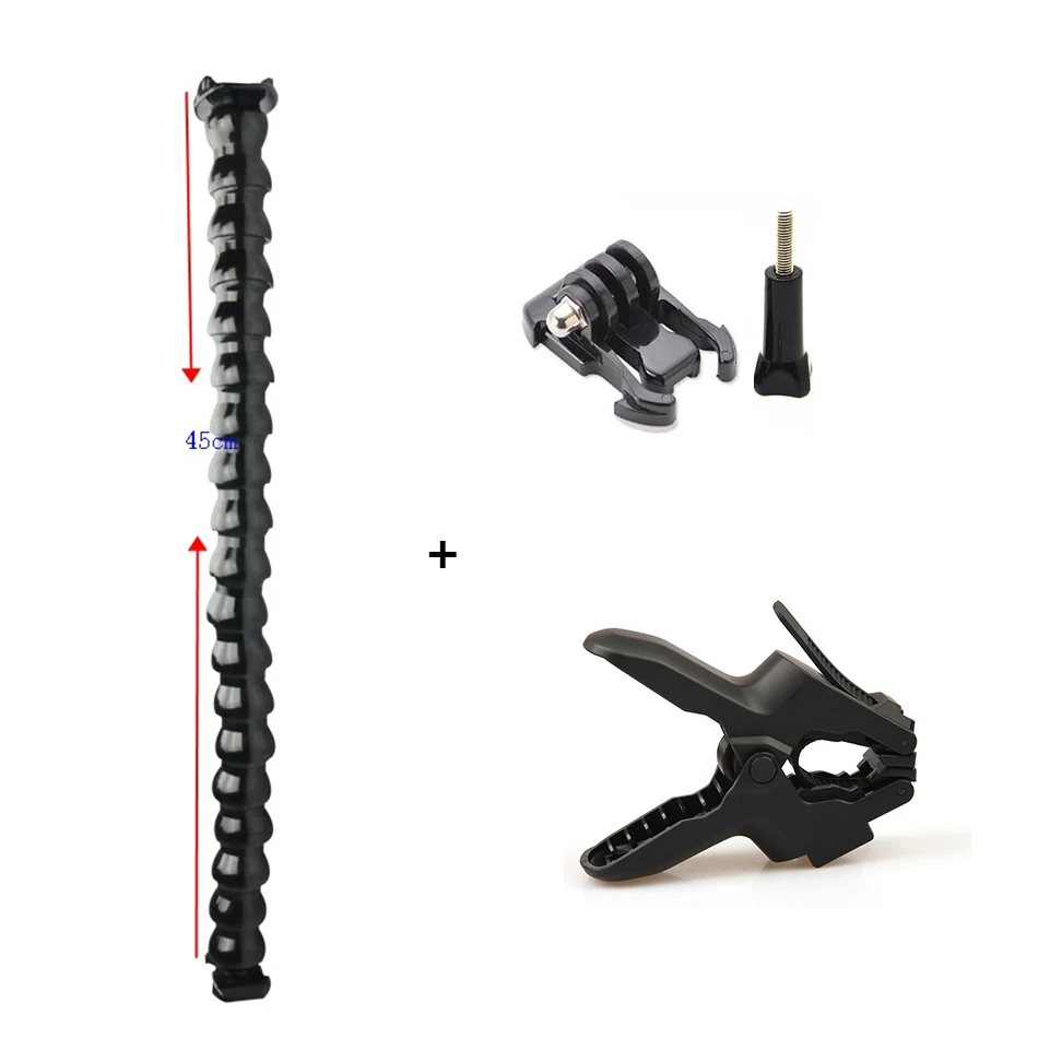 Monopé com Braçadeira Tripé para Gopro Câmera de Ação 3 + - Mangueira Flexível Ganso Pescoço Selfie Vara Hero 4 5 6 7 8 9 Xiaoyi Sjcam 45cm - Image 5