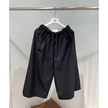 

Women Pants Black Drawstring Shorts 2020 Spring and Summer Girls Casual Pants Wild Seven Points High Leggings Wide Leg Pants