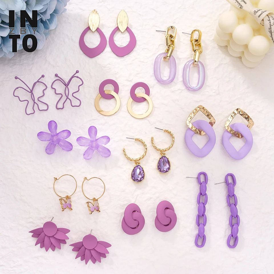В акриловые фиолетовые серьги подвески с бабочками и цветами для женщин