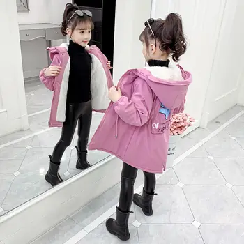

Girls Windbreaker Spring and Autumn Long Thick Plus Fleece Outerwear Children's Winter Fashion Jacket Student Outfit 2020 New