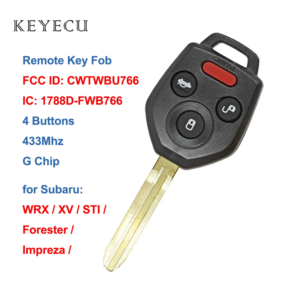 KeyecuCWTWBU766GChipRemoteCarKeyFob4Buttons433MHZforSubaru