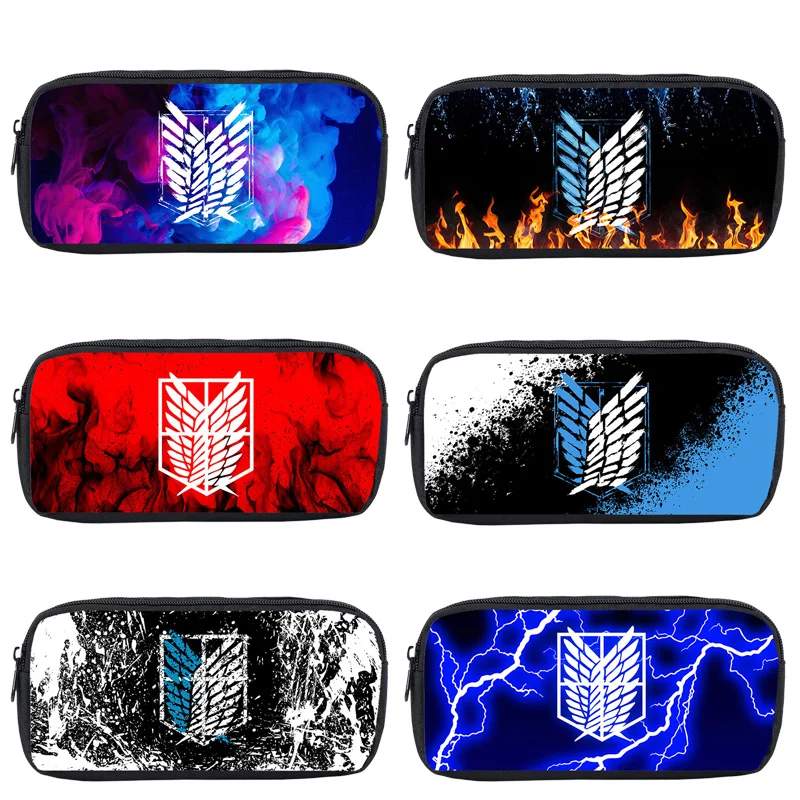 Estuche de lápices con estampado 3D de Attack on Titan, bolsa de almacenamiento para cosméticos, útiles escolares para niños de dibujos animados, papelería, caja de maquillaje con cremallera