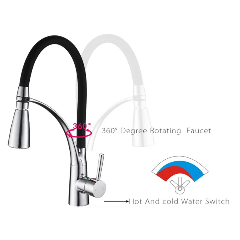  Thermostatic Kitchen Faucet Pull Down Sprayer 360 Rotation Bathroom Kitchen Mixer Brass Black Rubbe - 4000142021120
