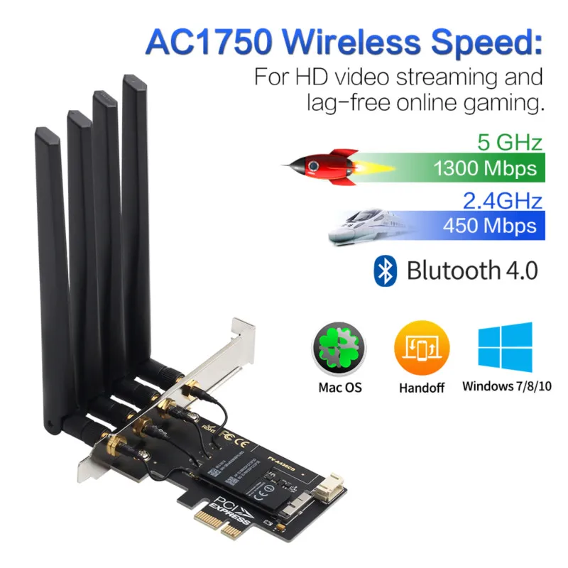 Двухдиапазонный BCM94360CD Hackintosh PC 1750 Мбит/с WiFi Bluetooth 4 0 PCI E адаптер для MacOS Airdrop Handoff
