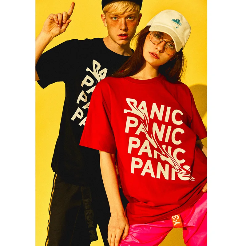 Летняя футболка с надписью Panic, забавная футболка с коротким рукавом в стиле хип-хоп, уличная одежда, повседневные футболки, хлопковые топы, новая мода