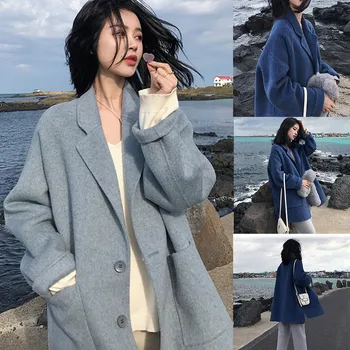 

Casual Solid Coat Womens Clothes Winter Lapel Wool Coat casaco feminino Trench Jackets Long Sleeve Overcoat Outwear 2019 #C10
