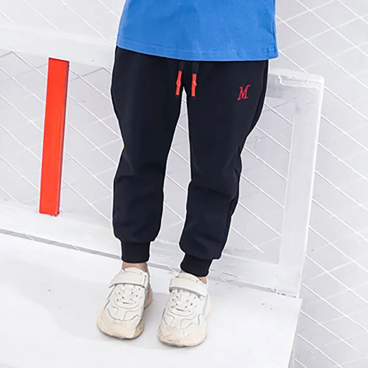 New Style Black And White with Pattern Casual Crawler Spring Men And Women Children Embroidered M Word Athletic Pants Elast