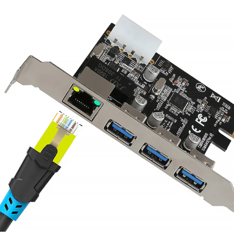 DIEWU 3 порта USB 0 PCIe карта расширения с гигабитным Ethernet контроллером PCI Express адаптер