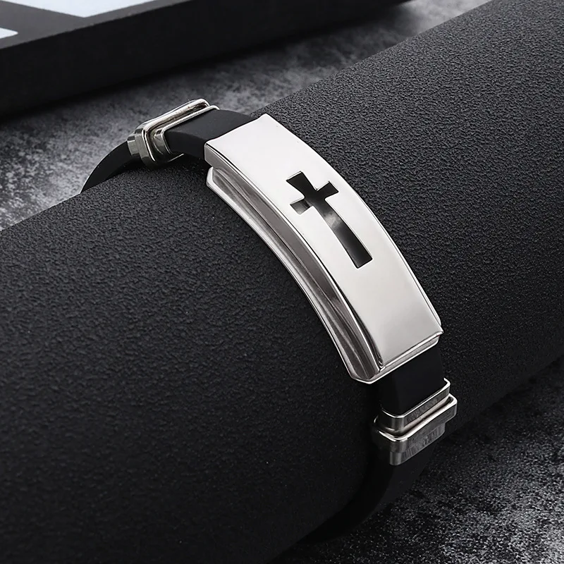 

Stainless Steel Smooth Charm Bracelet Men Women Rubber Charm Casual Personality Bracelet Bangle Jewelry