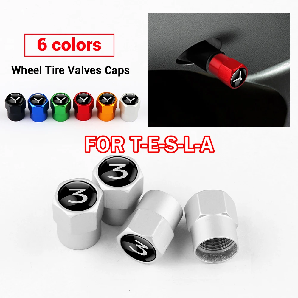 5PCS For Tesla Model 3 Y Badge Emblem Car Wheel Tire Cover Air Valve