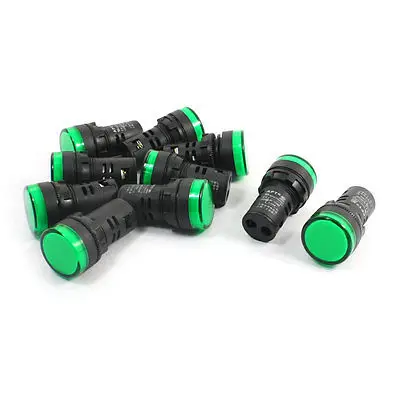 

10 Pcs AC DC 12V 20mA 22mm Panel Mounting Green Signal LED Indicator Lights