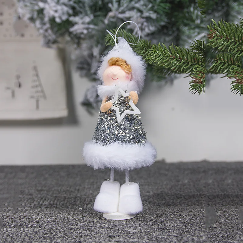 Серебряный плюшевый ангел, старый человек, лось, кукла, Рождественская елка, подвеска с крылом, рождественские украшения для дома, счастливый год, украшения navidad