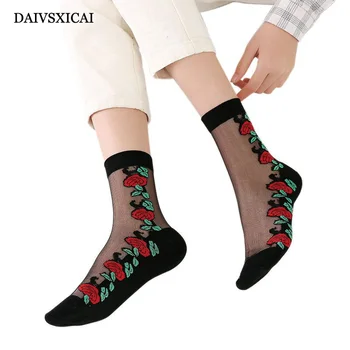 

5Pairs/lot=10Pieces Crystal Woman Fashion Socks Transparent Long Tube Non-Slip Glass Silk Female Summer Socks