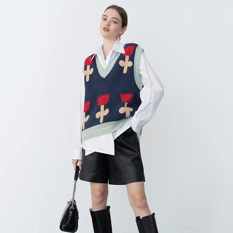[EAM] Navy Big Size Knitting Sweater Loose Fit