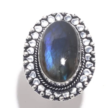 

Genuine Labradorite Ring Silver Overlay over Copper, Hand Made Women Jewelry gift, USA Size: 9 , R6821