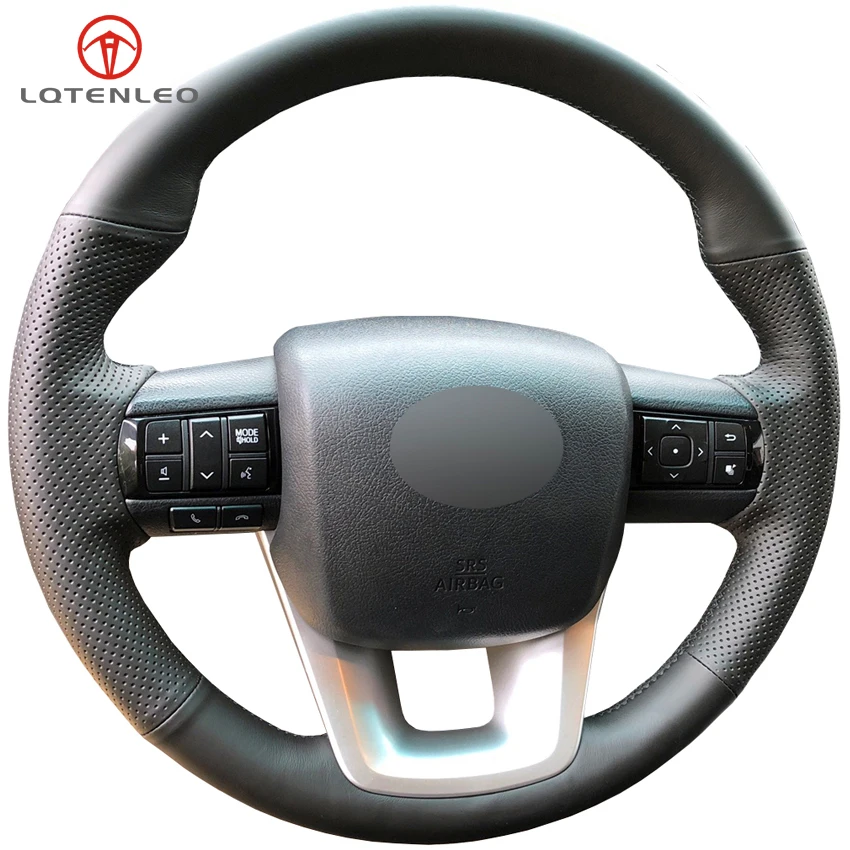 Lqtenleo Black Artificial Leather Diy Handstitched Car Steering Wheel Cover For Toyota Fortuner