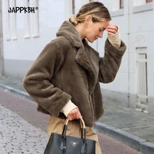 Осенне-зимнее пальто из искусственного меха, женское повседневное короткое пальто большого размера с плюшевой подкладкой, меховая куртка с отложным воротником, Женская Толстая теплая верхняя одежда