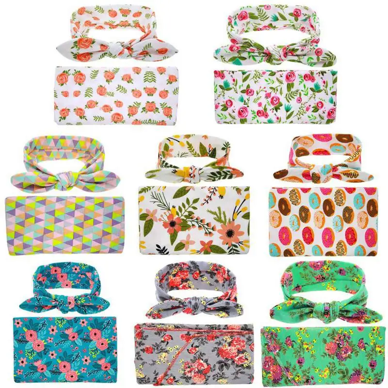 

Saleborn Baby Boys Girls Swaddle Printed Floral Pattern Soft Hospital Headwrap Sets Headband+Blanket 2pcs Sets