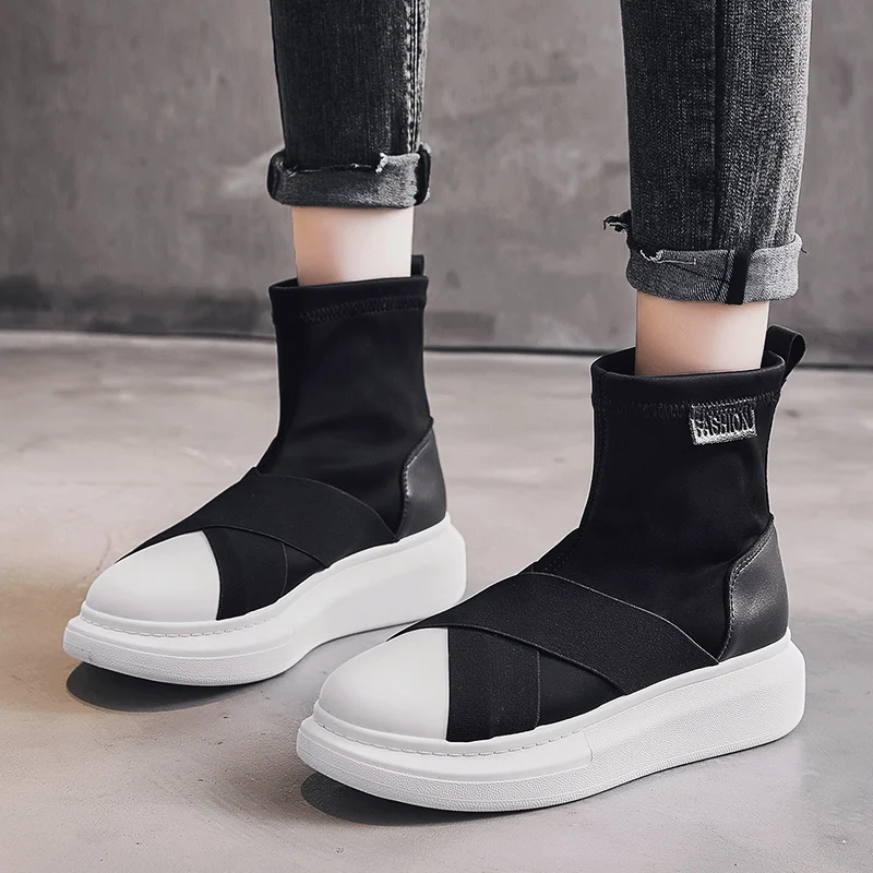 

Autumn Boots Women Shoes Woman Boots Fashion Sneakers Ankle Boots 2020 Platform Elastic Black Boots Comfortable Boots Motorcycle
