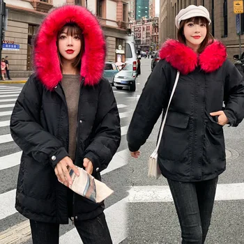 

Winter jacket Winter paragraph temperament heavy hair collar hooded thickening cotton padded clothes wool warm short coat