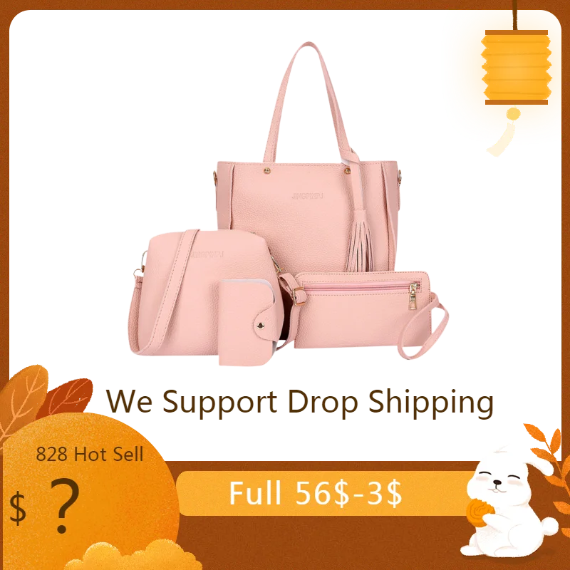 

Women Bags Set 4pcs Leather Handbag Fashion Female Purse And Handbag Hasp ZIpper Handbag Set Drop Shipping sac a main femme