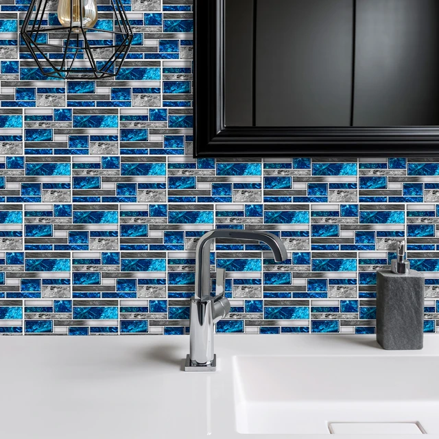30 pezzi adesivi per piastrelle bagno impermeabile autoadesivo buccia e  bastone cucina Backslash blu bianco mattone decorazioni per la parete della  casa decalcomanie - AliExpress
