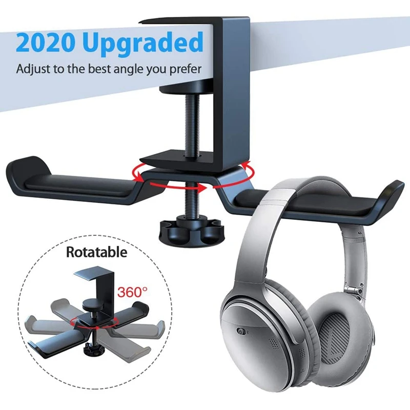 Double Rotating Headphone Holder Desktop Clip on Headphone Holder Compatible with Universal Headphones