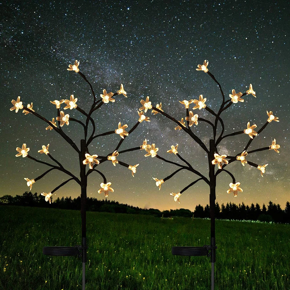 Waterproof Solar Powered Cherry Tree lamp 20LED Butterfly Fiber Optic Fairy String Lights Outdoor Christmas Garden Decor Light