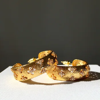 

Exaggerated vintage accessories with brushed face hollowed-out rhinestone earrings for women