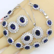 Цветок Форма Синие Ювелирные изделия из циркона наборы для женские серьги ожерелье кулон браслет подарочные коробки для колец