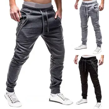 

Plus Size Men Sporty Solid Color Waist Drawstring Pockets Ankle Tied Long Pants