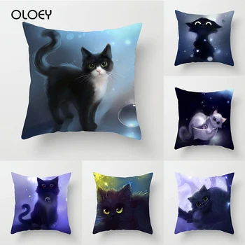 

45*45cm New Square Decorative Throw Cushion Cover Cartoon Cat Pattern Lovers Interesting Cushion Cover for Home Pillow Cover ..