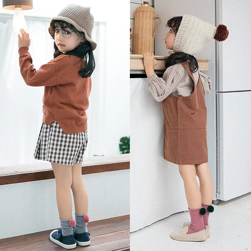 

Small Alpaca Autumn Korean-style Children Cotton Socks Sling Back Furry Ball Crimping Fashion Children Short Socks