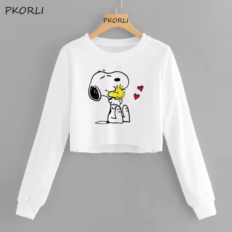 6 Snoopy/укороченная Толстовка для женщин с длинным рукавом, толстовка с капюшоном, повседневные пуловеры, футболки с надписью, толстовки - Цвет: 6