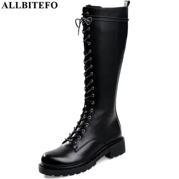

ALLBITEFO new full genuine leather women boots causal long boots Frenulum winter girls high quality comfortable boots leisure