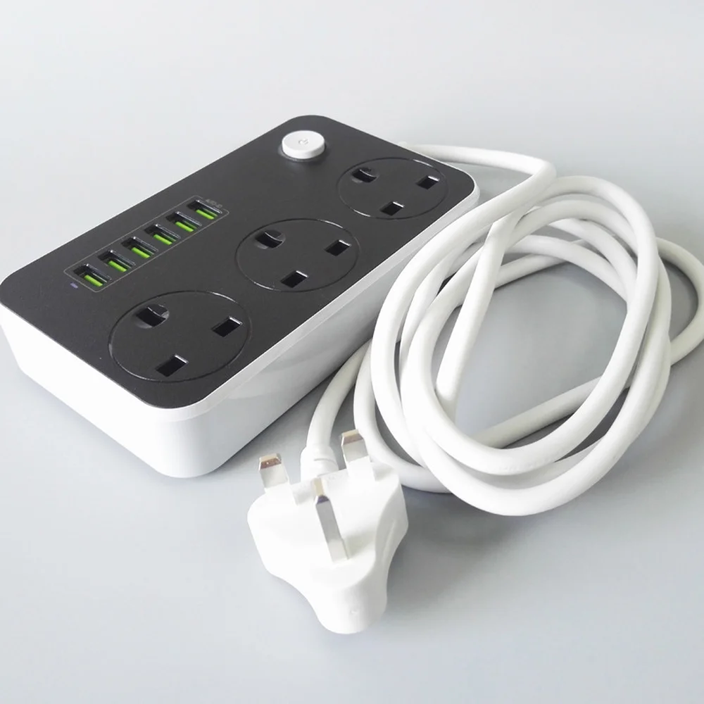 Сетевой удлинитель с защитой от перенапряжения 3 розетки USB портами для зарядки