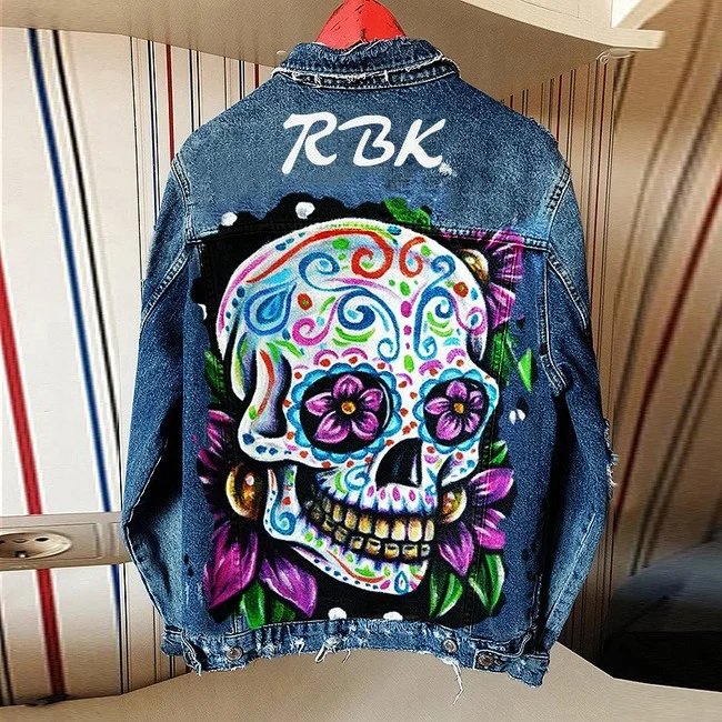 Wildflower Custom Painted Denim Jacket, XL