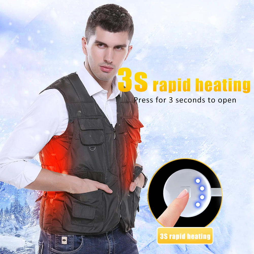New Arrival Heating Thermal Solid Color Cotton Vest Korean Version Outdoor Sport Fishing Vest USB Jacket Clothes Winter