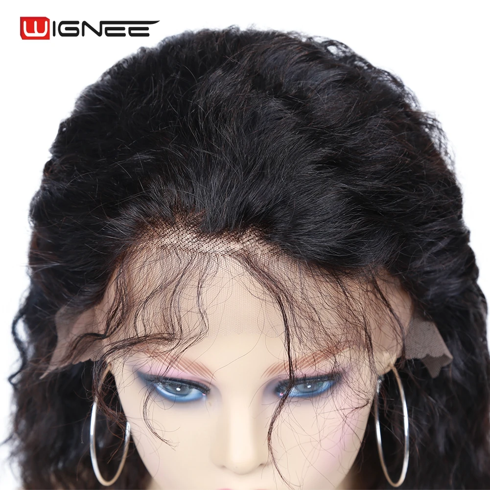 Wignee, короткие кудрявые человеческие волосы на кружеве, парики с детскими волосами для черных женщин, Remy бразильские 150%, парики из человеческих волос с высокой плотностью