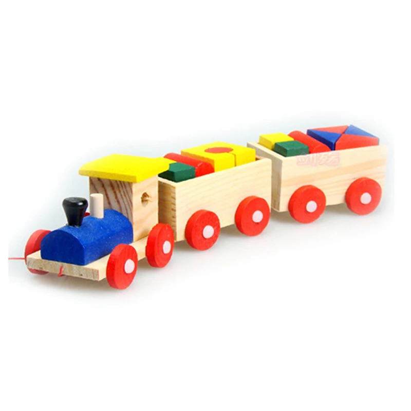 Детские игрушки, обучающие игрушки, три конструктора, строительные блоки, маленький поезд, тянущиеся деревянные игрушки для детей, рождественский подарок - Цвет: as the picture